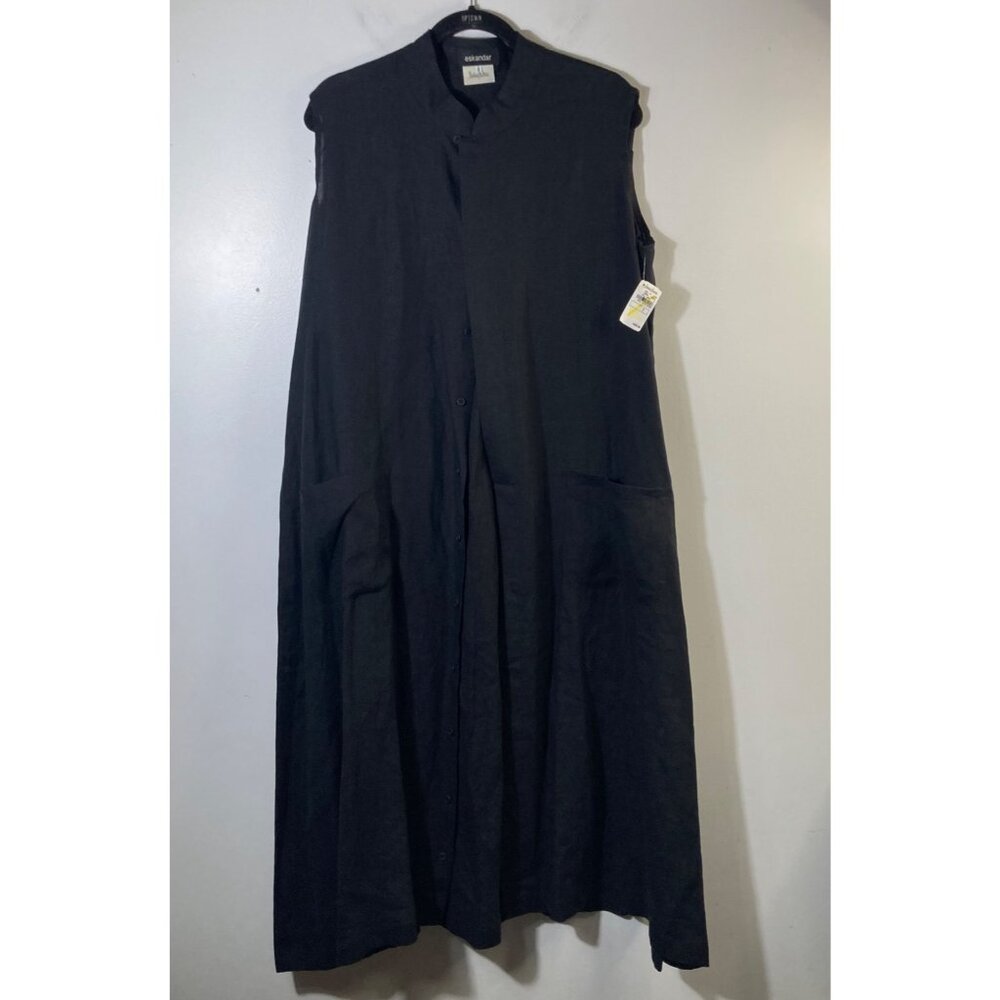 Womens Eskandar Neiman Marcus Linen Shirt Dress Duster Black Size 1 US 10/12 NWT